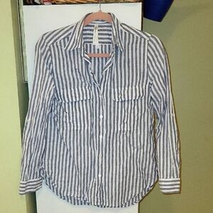 Aritzia Babaton Utility Gray and White Striped Linen Shirt XS